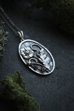 Silver Poppy pendant Oval floral Jewelry