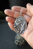 Silver Poppy pendant Oval floral Jewelry