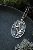 Silver Poppy pendant Oval floral Jewelry
