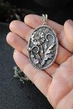 Silver Poppy pendant Oval floral Jewelry