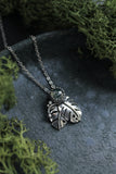 Monstera leaf silver pendant with Moss Agate Botanical jewelry