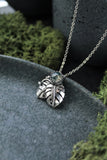 Monstera leaf silver pendant with Moss Agate Botanical jewelry
