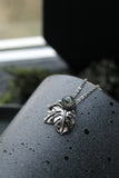 Monstera leaf silver pendant with Moss Agate Botanical jewelry