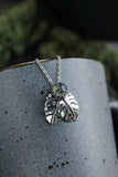 Monstera leaf silver pendant with Moss Agate Botanical jewelry