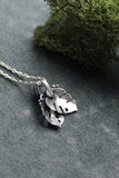 Monstera leaf silver pendant with Moss Agate Botanical jewelry