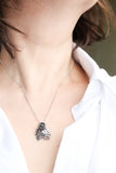 Monstera leaf silver pendant with Moss Agate Botanical jewelry