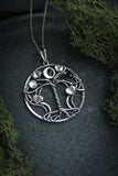 Yggdrasil with moon Silver pendant Elven jewelry Forest necklace