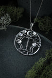 Yggdrasil with moon Silver pendant Elven jewelry Forest necklace