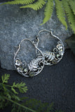 Fern leaf and Forget-me-not hoop earrings Elven jewelry Silver, tourmaline
