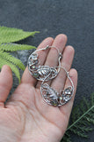 Fern leaf and Forget-me-not hoop earrings Elven jewelry Silver, tourmaline