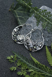 Fern leaf and Forget-me-not hoop earrings Elven jewelry Silver, tourmaline