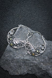 Fern leaf and Forget-me-not hoop earrings Elven jewelry Silver, tourmaline
