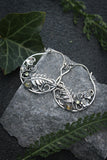 Fern leaf and Forget-me-not hoop earrings Elven jewelry Silver, tourmaline
