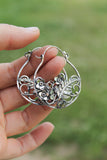 Fern leaf and Forget-me-not hoop earrings Elven jewelry Silver, tourmaline