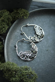 Fern leaf and Forget-me-not hoop earrings Elven jewelry Silver, tourmaline
