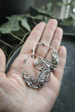 Fern leaf and Forget-me-not hoop earrings Elven jewelry Silver, tourmaline