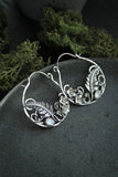 Fern leaf and Forget-me-not hoop earrings Elven jewelry Silver, tourmaline