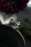 Hibiscus fand Impala lily silver ring Botanical jewelry Floral proposal ring