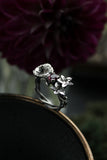 Hibiscus fand Impala lily silver ring Botanical jewelry Floral proposal ring