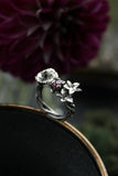 Hibiscus fand Impala lily silver ring Botanical jewelry Floral proposal ring