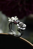 Hibiscus fand Impala lily silver ring Botanical jewelry Floral proposal ring