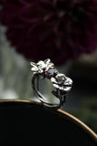 Hibiscus fand Impala lily silver ring Botanical jewelry Floral proposal ring