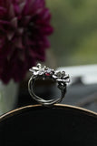 Hibiscus fand Impala lily silver ring Botanical jewelry Floral proposal ring