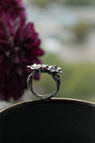 Hibiscus fand Impala lily silver ring Botanical jewelry Floral proposal ring