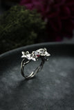 Hibiscus fand Impala lily silver ring Botanical jewelry Floral proposal ring