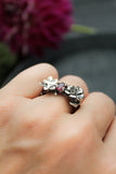 Hibiscus fand Impala lily silver ring Botanical jewelry Floral proposal ring
