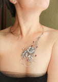 Poppy silver jewelry Open necklace Wedding floral jewelry