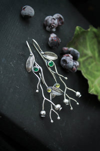 Blueberry earrings with emerald Silversmithing jewelry