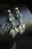 Leaf earrings Cow parsley Silver botanical jewelry Agate moss