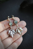 Leaf earrings Cow parsley Silver botanical jewelry Agate moss