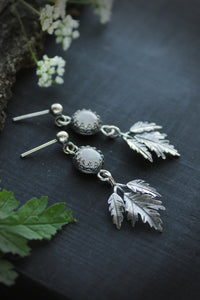 Leaf earrings Cow parsley Silver botanical jewelry Agate moss