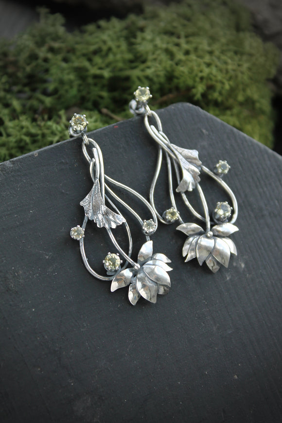 Lotus earrings Silver flower jewelry Silversmithing wedding earrings