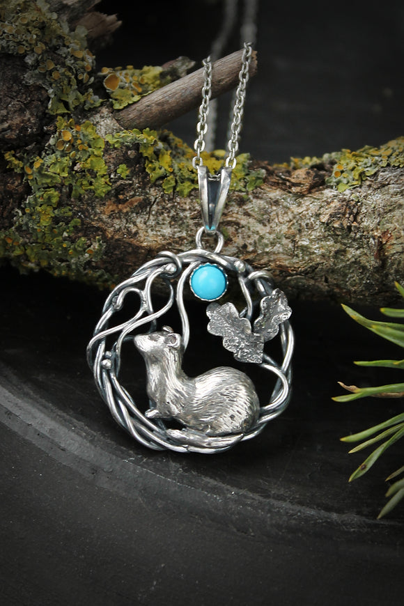 Ermine silver necklace Animal totem pendant Nature forest jewelry