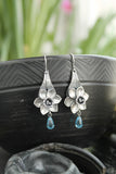 Daffodil flower earrings Silver botanical jewelry Floral bridal earrings