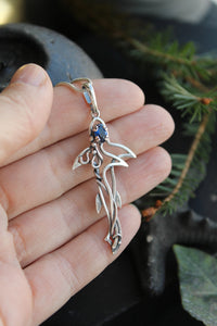 Silver Shark necklace with blue gemstone Unisex pendant