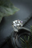 Viola flower ring, Silver botanical jewelry, Floral bridal ring