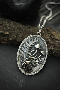 Mushroom necklace silver botanical jewelry Fern leaf charm