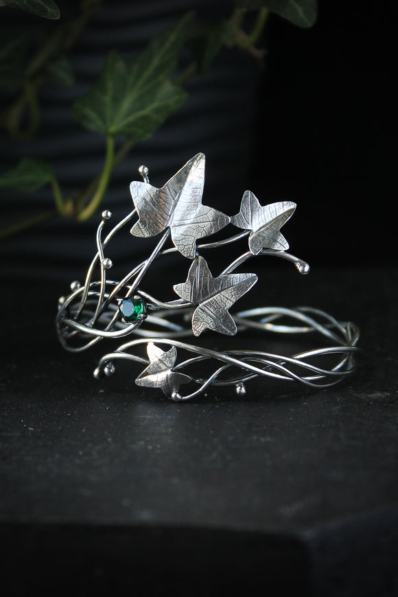 Ivy silver plant bracelet Bridal jewelry Open silver bandle
