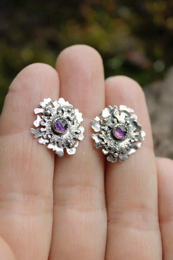 Lichen earrings studs Sterling silver Botanical jewelry Organic earrings