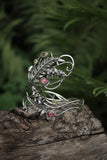 Foxglove and fern silver bracelet with tourmaline Elven jewelry