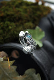 Monstera and mushrooms ring Silver botanical agate moss ring