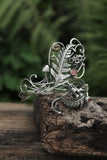 Foxglove and fern silver bracelet with tourmaline Elven jewelry