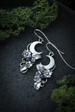 Crescent moon earrings, Silver flower jewelry, Floral bridal earrings