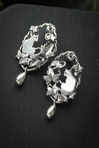 Cat and ivy earrings Botanical jewelry