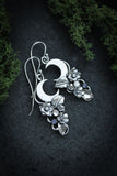 Crescent moon earrings, Silver flower jewelry, Floral bridal earrings