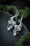 Crescent moon earrings, Silver flower jewelry, Floral bridal earrings
